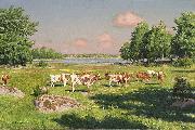 johan krouthen Sommarlandskap med betande boskap oil painting